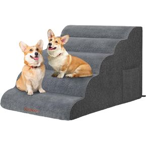 Dog Stairs for Small Dogs: Pawtners 4 Steps 16" Tall Dog Ramp for Bed, Foam Pet Stairs for Large Cat and Medium Dogs, Dog Steps for Dogs to Get on Bed for Couch Sofa Bed Grey