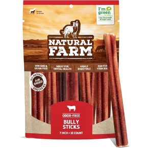 Natural Farm Odor Free Bully Sticks (7 Inch, 10 Pack), 100% Beef Pizzle Chews for Pups, Small and Medium Dogs - Fully Digestible & Best Natural Dental Treats to Keep Your Dog Busy & Happy