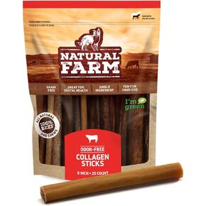Natural Farm Odor-Free Collagen Dog Chews, (12-Inch, 12-Pack), Long Lasting Bully Sticks & Rawhide Alternative Dog Treats, 95% Collagen, High Protein Best Dental Dog Treats – Medium & Large Dogs