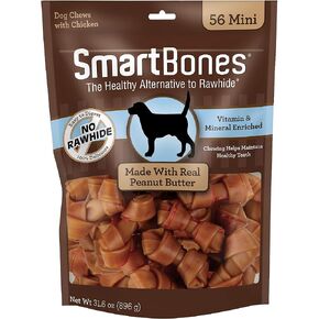 SmartBones Mini Bones With Real Peanut Butter 56 Count, Rawhide-Free Chews For Dogs