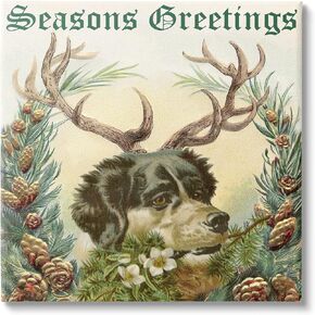 Stupell Industries Seasons Greetings Dog Wearing Antlers Botanical Border Canvas Wall Art, Design By Alicia Longley