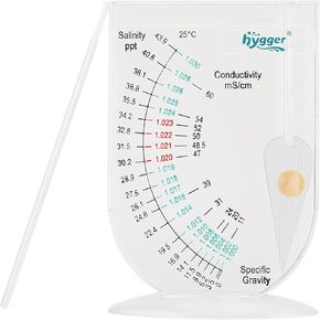 hygger Salinity Tester, Transparent Acrylic Aquarium Hydrometer Sea Specific Gravity Test Salinity Meter for Fish Tank Pond Water Saltwater Freshwater, Accurate Automatic Hydrometer