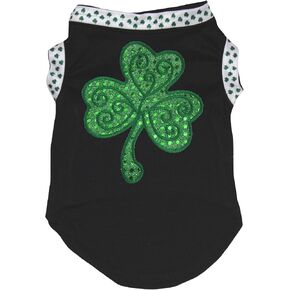 Petitebella Green Sequins Clover Puppy Dog Shirt (Black, Medium) in Kuwait