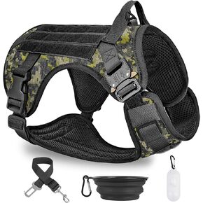 PAWDAY Tactical Dog Harness & No Pulling Front Leash Clip for Large Medium Dogs, Adjustable Dog Vest Harness for Training Hunting Walking & with Poop Bags Dispenser, Pet Bowl, Pet Car Seat Belt Leads