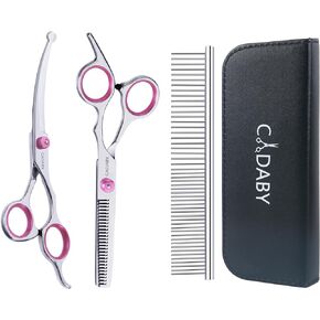 Dog Grooming Scissors with Safety Round Tips,5 in 1 Dog Grooming Scissors Kit, 4CR Stainless Steel Professional Pet Grooming Shears for Dog, Cat,Sharp and Sturdy