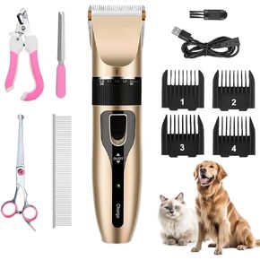 CELARKINVIE Dog Grooming Kit, Low Noise Professional Dog Grooming Clippers, Dog Hair Trimmer, Rechargeable Cordless Pet Hair Clippers Tools for Dogs Cats Pets