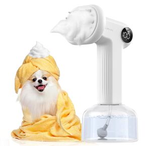 Automatic Foaming Soap Dog Bath Brush, Foaming Dispenser with Soft Silicone Massage Dog Shampoo Brush, One-click Deep Cleaning Dog Washing Brush for Short and Long Haired Pet, White