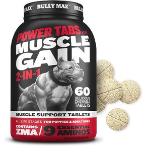 Bully Max 2-in-1 Muscle Builder Chewable Tablets for Puppies & Adult Dogs - Puppy & Dog Vitamins & Supplements for Muscle Gain & Growth - Ultimate Canine Multivitamins for All Breeds & Ages - 60 Tabs