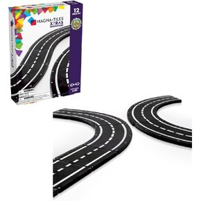 MAGNA-TILES XTRAS: Roads 12 Piece Magnetic Construction Set, The ORIGINAL Magnetic Building Brand