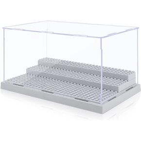 Mlikero 2 Pack Display Case for Minifigures Action Figures Blocks, Clear Dustproof Acrylic Display Box Storage with 3 Movable Steps Gifts for Children,Gray…