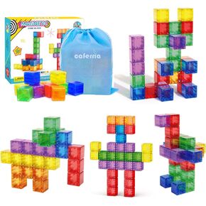 Caferria 1.38 inch Magnetic Blocks Toddler Toys, 30pcs Translucent Building Blocks Building Toys for Ages 2-4 5-7, Preschool STEM Magnet Sensory Montessori Toys for 2 3 4 5 6 Year Old Boys Girls