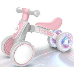 Colorful Lighting Baby Balance Bike Toys for 1 Year Old Girl Gifts, 10-36 Month Toddler Balance Bike, No Pedal 4 Silence Wheels & Soft Seat First Bike, One Year Old Girl Birthday Gifts