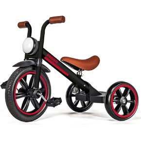 KRIDDO Kids Tricycle, 12 Inch Puncture Free Wheel w Front Light, Adjustable Seat Height, Gift for 2-5 Year Olds, Trike for Toddlers, Black