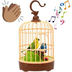 Mini Voice-Activated Birds Birdcage Toys, Chirping & Wings Fluttering Parrot Animals Toy Gifts for Baby Toddler Kids Children (526B)