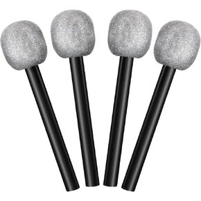 Yaomiao 4 Packs Silver Glittered Microphone Fake Bling Prop Microphone Boys Girls Plastic Pretend Rock Toy Microphone for Disco Stage or Costume Prop Birthday Party Favors