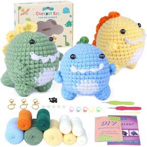 XINORD Crochet Kit for Beginners, Crochet Starter Kit with Step-by-Step Video Tutorials, Beginner Learn to Crochet Kits for Adults and Kids-Dinosaurs
