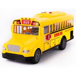 ArtCreativity Yellow School Bus Toy with Flashing Lights & Sound, Friction Powered 1/16 Scale School Bus Toy for Kids with 4 Sounds & Lights, Back & Side Doors Open, Easter Gifts for Kids Ages 3+