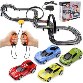 Slot Car Race Track Sets, 23ft Battery Powered or Electric Track with 4 Slot Cars, Dual Racing Game Lap Counters, Race Track Set Features a Loop, Turns, Straightaways and a Crossover for Boys Age 6-12