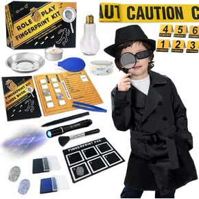 UNGLINGA Kids Spy Kit Detective Fingerprint Toys هدايا لـ 4 5 6 7 8 9 10 سنوات من العمر بنين بنات، تجارب علمية تعلم مجموعة بصمات الأصابع التعليمية مع نظارات تجسس أدوات المباحث in Kuwait