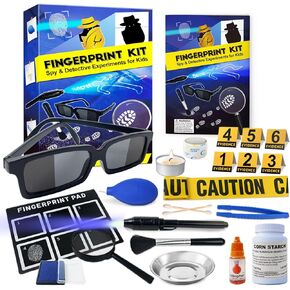 UNGLINGA Kids Spy Kit Detective Fingerprint Toys Gifts for 4 5 6 7 8 9 10 Years Old Boys Girls, Science Experiments Learning Educational Fingerprint Kit with Spy Glasses Detective Tools
