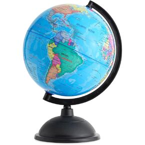 Juvale Rotating World Globe with Stand for Kids Learning, 8-inch Spinning Earth Globe for Classroom Geography Education
