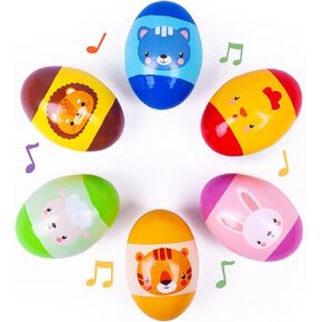 Exun 6 Pack Wooden Percussion Musical Animal Shake Eggs Easter Egg Shakers for Kids Boys Girls Toddlers Easter Gifts, Easter Basket Stuffers Fillers, Party Favors, Easter Hunt, Classroom Prize