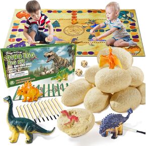 Dinosaur Eggs Dig Kit Toys - 12 Dino Fossil Eggs Excavation Kit w Play Mat for Kids Easter Party Favor Basket Stuffers STEM Toy Christmas Birthday Gift for Boys Girls Age 3 4 5 6 7 8 9 10 + Years Old