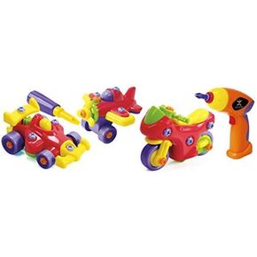 Discovery Toys Motor Works Set of 3 Vehicles: Race Car, Airplane, Motorcycle with Electric Drill & Case | STEM Educational Toy Learning & Childhood Development 4 Years and Up