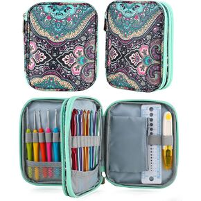 Crochet Hook Case with Zipper and Web Pockets for Crochet Needles/Knitting Accessories - Lightweight Organizer Bag for Crochet Hook Kit Tools