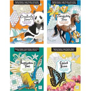 Activity Books for Adults, 4 Volume Set with Over 100 Pages of Stress-Relieving Activities Like Sudoku, Color by Number, Mosaics, and Inspirational Quotes