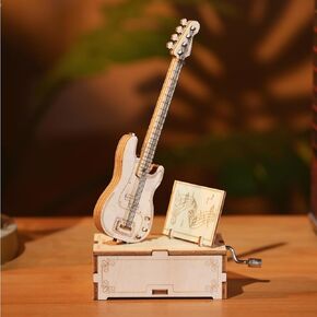 Wooden Puzzle 3D Wooden Music Box Kit Electric Bass DIY Model Building Crafts Desktop Decoration 3D Puzzle Toys Creative Gift for Teens and Adults