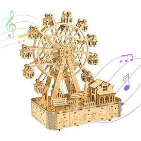 UGUTER 3D Wooden Puzzle Upgraded Ferris Wheels Music Box Model LED Light DIY Crafts Kits Home Decoration Brain Teaser Valentine’s Day Birthday Gift for Adults & Kids (Ferris Wheel LG)
