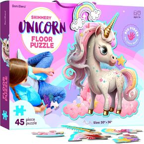 Jumbo Shimmery 45-Piece Unicorn Floor Puzzle for Kids Ages 3-6 Years Old- Large Toddler Puzzles Age 3, 4, 5, 6 Year Olds - Unicorn Easter Toys for Girls - Little Girl Birthday Gift