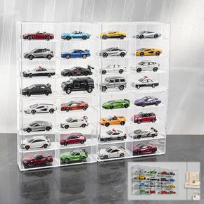 KASTUN Display Case for 32 Hot Wheels,Matchbox Cars,Display Case Wall Mount,Transparent Storage Case for 1/64 Diecast Cars,Wall Hanging,Stackable,Clear,Dustproof