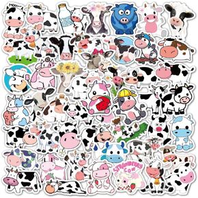 50 PCS Cute Cow Stickers, Kawaill Cattle Waterproof Vinyl Stickers for Water Bottles, Laptop, Scrapbook, Cow Aesthetic Stickers Bulk, Party Supplies
