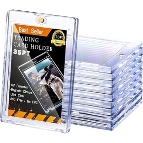 10 Pieces Magnetic Card Holder 35 Pt Trading Card Protector, Baseball Card Protector, Acrylic Card Holder Clear Display Card Protector for Baseball Football Sports Game Card Storage Display (Gold)