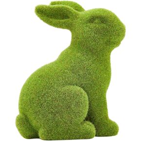 Easter Rabbit Decoration Horticulture Green Flocking Moss Rabbit Decoration Sculpture Decoration Desktop Living Room Garden Easter Gift (Small 2PCS Standing+Sitting)