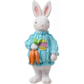 Zensounding Easter Colored Sweater Rabbit Decoration Garden Gardening Upgrade Imitation Sweater Rabbit Resin Decoration Easter Party Gift Decoration (5.9 in Green Station)