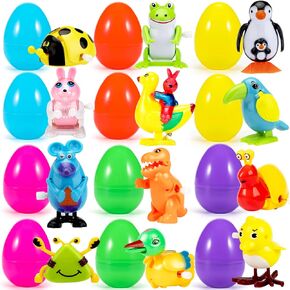 12 Pcs Filled Easter Eggs with Assorted Wind-up Toys 4" Plastic Easter Eggs with Toys Inside, Easter Basket Stuffers Easter Egg Hunt Easter Party Favors Easter Egg Fillers
