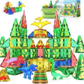 Dinosaur Toys Magnetic Tiles - Magnet Building Blocks for Toddler Kids Toys STEM Sensory Outdoor Toys for 3+ Year Old Boys and Girls, Dinosaur World Creative Games Kids Toys