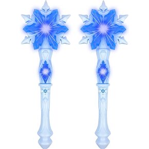 Light Up Frozen Snowflake Wand with Sound(Motion Sensitive) Magic Toy for Kids Girls Princess Party Favors Costume Cosplay Accessories 2 Pieces Blue & Pink