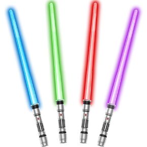 4 Pack of 4 Color Light up Sword Saber with FX Sounds(Motion-Sensitive) and Retractable Handle, Glowing in The Dark Dueling Sword for Kid Adult, Galaxy War Party, Birthday, Halloween Cosplay