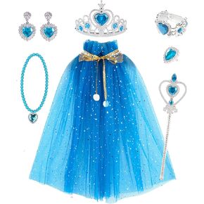 KEWORUIT Princess Cape Set Girls Princess Cloak with Tiara Crown, Luxury Jewelry Gift Box for Little Girls Dress Up Cloak