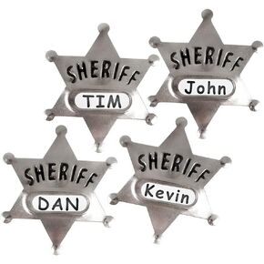 Sheriff Badges for Kids | Pack of 12 | Silver Star with Name Space Party Favor Toys