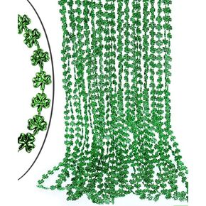 GIFTEXPRESS Green Shamrock Bead Necklaces - 72 Piece Party Favor Clover Beads for Men, Women & Kids - 33" Plastic Decoration Beaded Necklace - Bulk Pendant Accessories for St. Patricks Day, Mardi Gras & Christmas