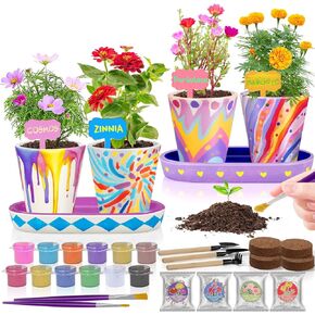 4 Set Paint & Plant Flower Gardening Kit - Easter Gifts for Girls Ages 8-12, Arts and Crafts for Kids Ages 8-12, Kids Gardening Set, Easter Toys Birthday Gifts for Girls Boys Ages 4 5 6 7 8 9 10 11 12