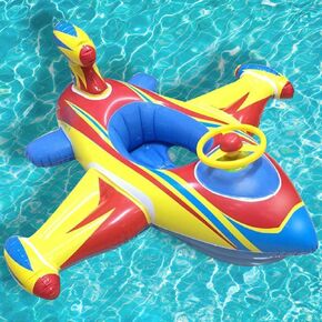 Baby Inflatable Pool Float Swimming Float Boat with Steering Wheel Horn for Kids Toddlers Age 1-4 Boys Girls Inflatable Ride-ons Summer Pool Swim Ring Beach Supplies