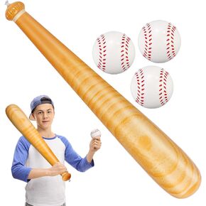 durony 4 Pieces Inflatable Baseball Set Include 3 Pieces 2.5 Inch Soft PU Foam Baseball 1 Piece 29.5 Inch Baseball Bat Sports Party Favors Baseball Toys for Pool Beach Sports Game Birthday Party