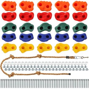 ZENFUN 25 Packs Rock Climbing Holds for Kids and Adults, Indoor & Outdoor Rock Wall Climbing Kit, Multi-Colored Climbing Rock Wall Grips with Mounting Hardware, Knotted Rope and 25 Handles