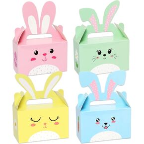 12 Pack Easter Treat Boxes Happy Easter Party Favor Boxes Bunny Eggs Gift Box with Handle Easter Basket Containers Candy Goodies Box for Kids Home School Classroom Party Favor Decorations Supplies